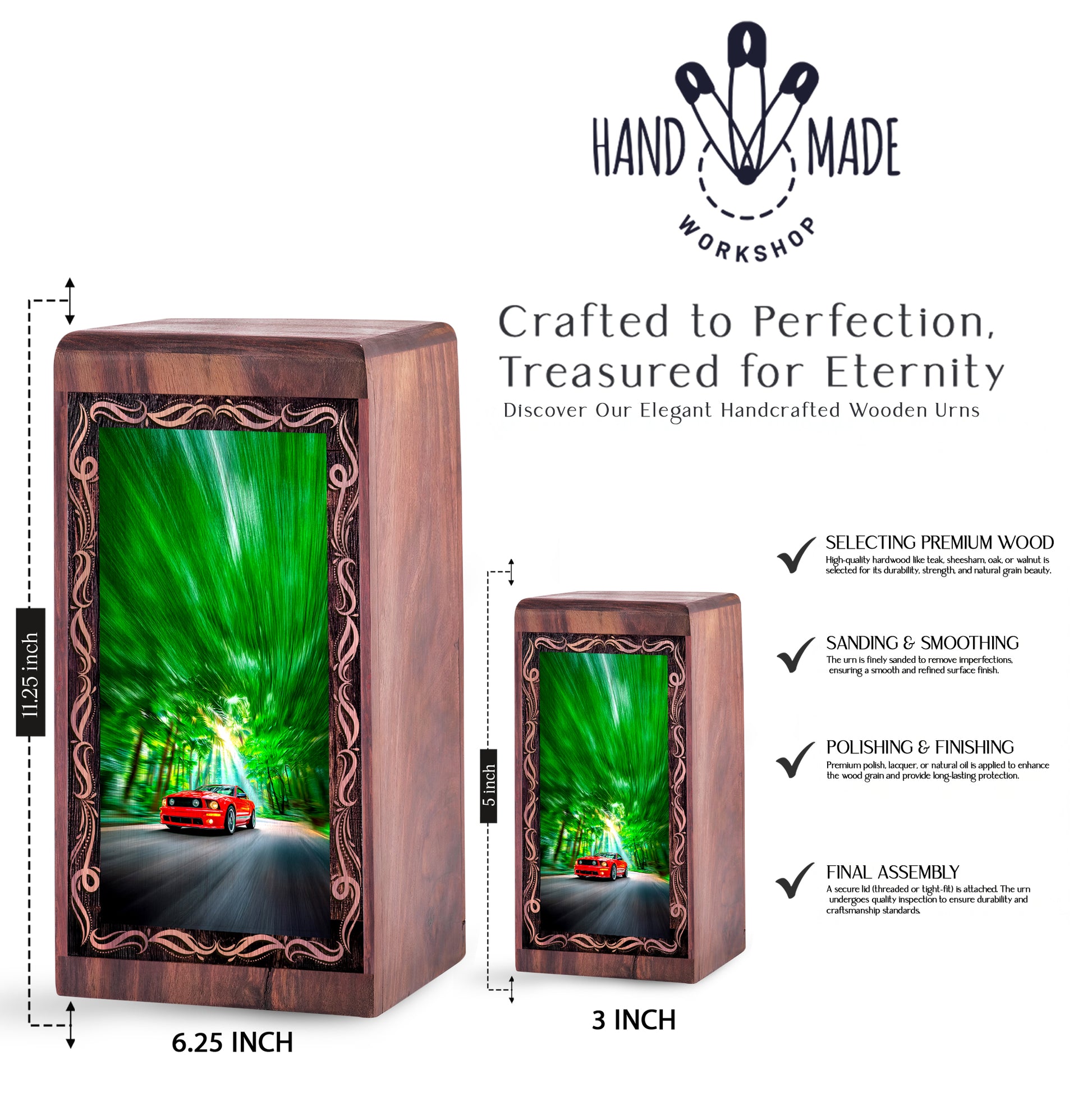Red Sports Car Wooden Cremation Urn - Racing Car Theme For Burial Memorial