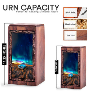 Car Starry Night Memorial Urn For Burial - Landscape Theme Wooden Keepsake Box For Men