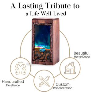 Car Starry Night Memorial Urn For Burial - Landscape Theme Wooden Keepsake Box For Men