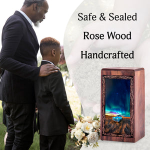 Car Starry Night Memorial Urn For Burial - Landscape Theme Wooden Keepsake Box For Men
