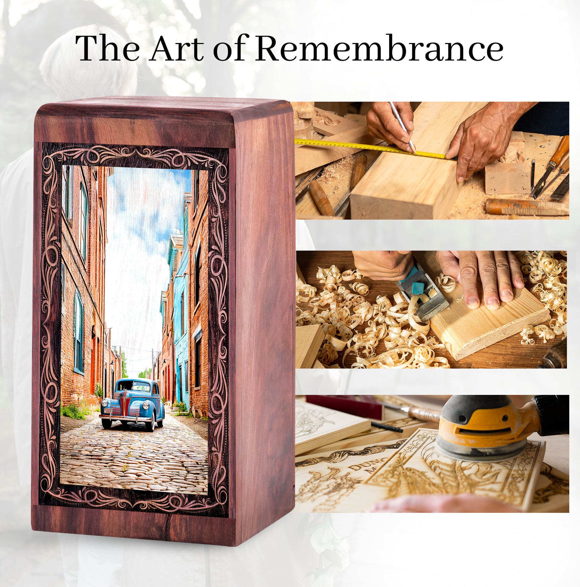 Rustic City Car Cremation Urn For Ashes - Old Town City Wooden Urn For Ashes