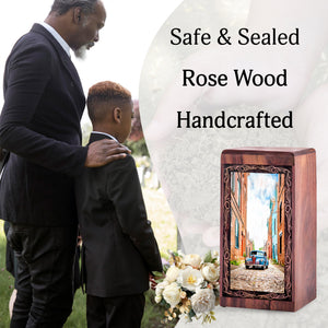 Rustic City Car Cremation Urn For Ashes - Old Town City Wooden Urn For Ashes