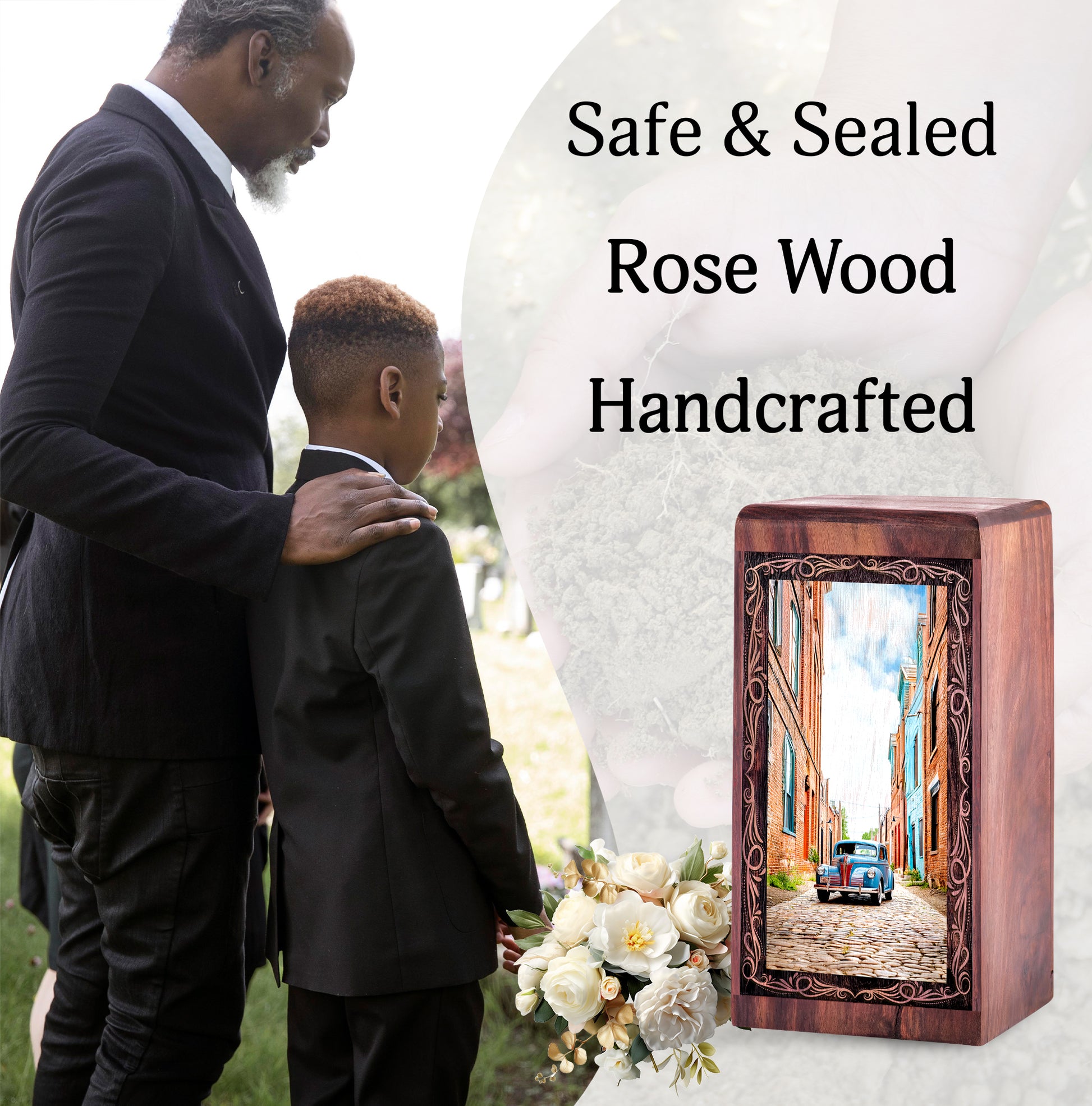 Rustic City Car Cremation Urn For Ashes - Old Town City Wooden Urn For Ashes