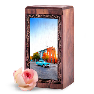 Car Historic City Funeral Urn – Handmade Wood Cremation Urn For Mom
