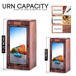 Car Historic City Funeral Urn – Handmade Wood Cremation Urn For Mom