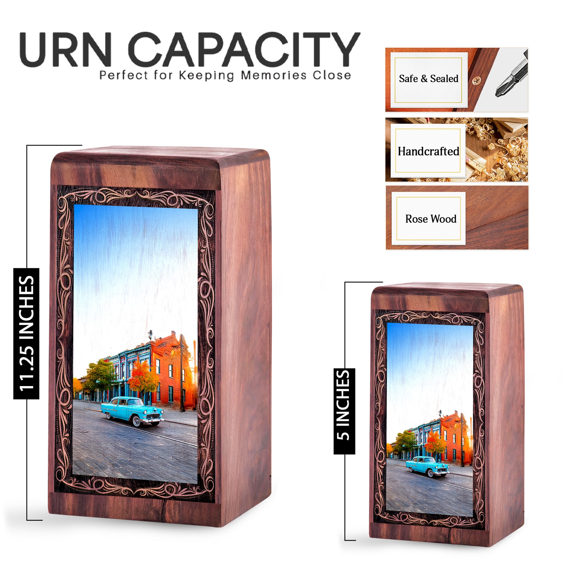 Car Historic City Funeral Urn – Handmade Wood Cremation Urn For Mom