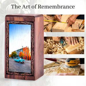 Car Historic City Funeral Urn – Handmade Wood Cremation Urn For Mom
