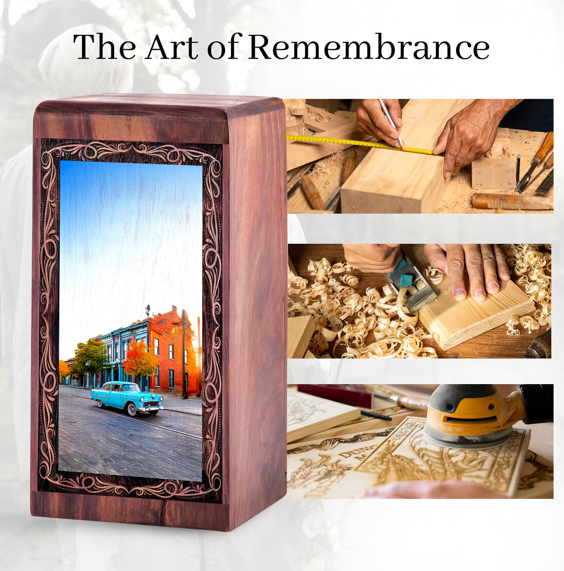 Car Historic City Funeral Urn – Handmade Wood Cremation Urn For Mom