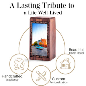 Car Historic City Funeral Urn – Handmade Wood Cremation Urn For Mom