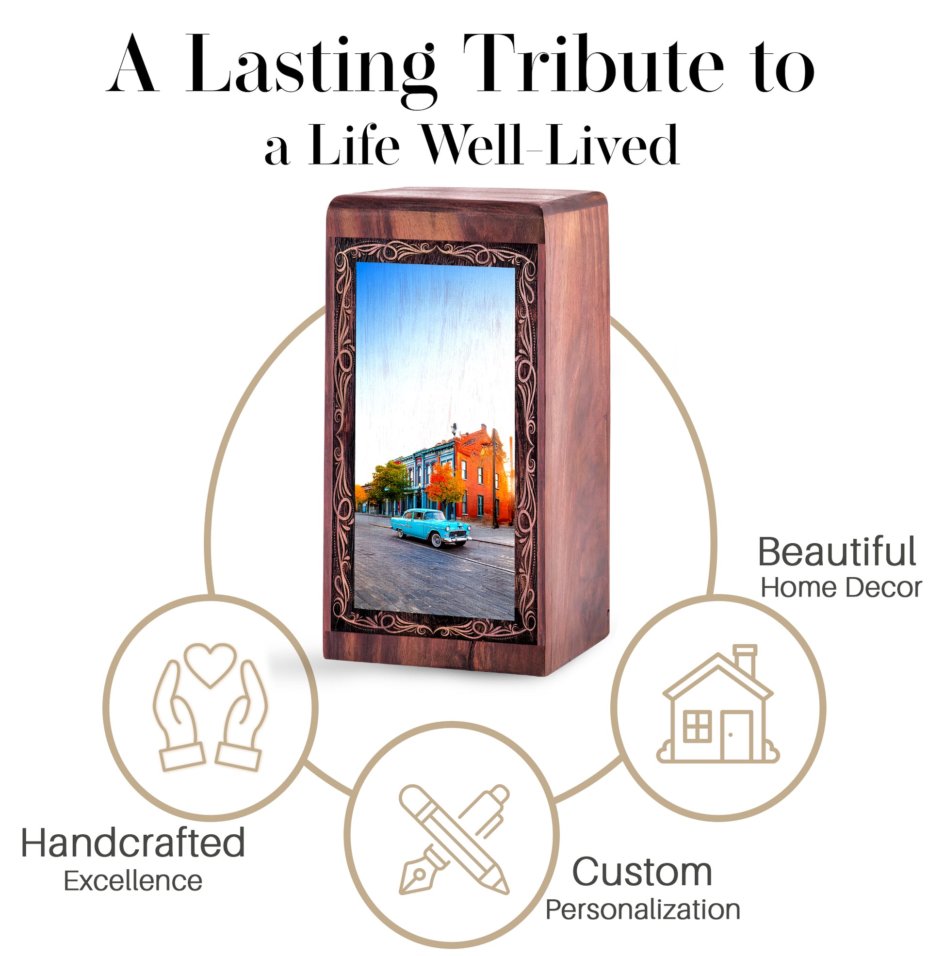 Car Historic City Funeral Urn – Handmade Wood Cremation Urn For Mom