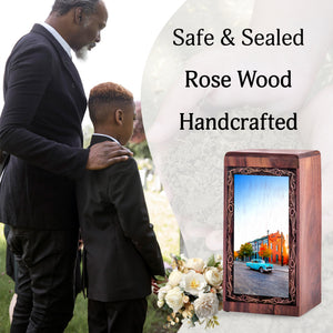 Car Historic City Funeral Urn – Handmade Wood Cremation Urn For Mom