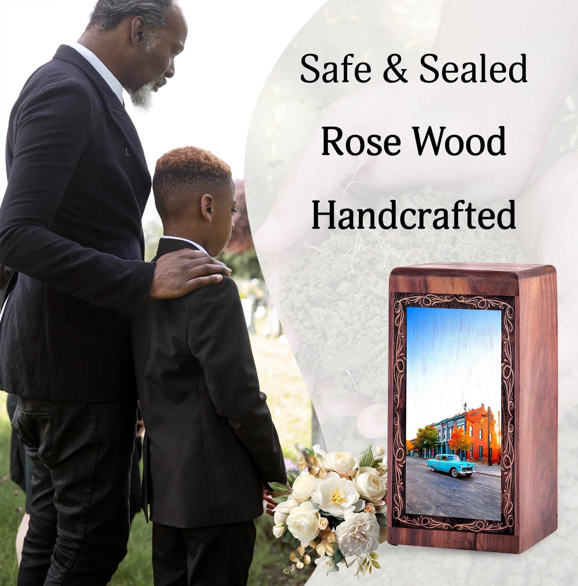 Car Historic City Funeral Urn – Handmade Wood Cremation Urn For Mom