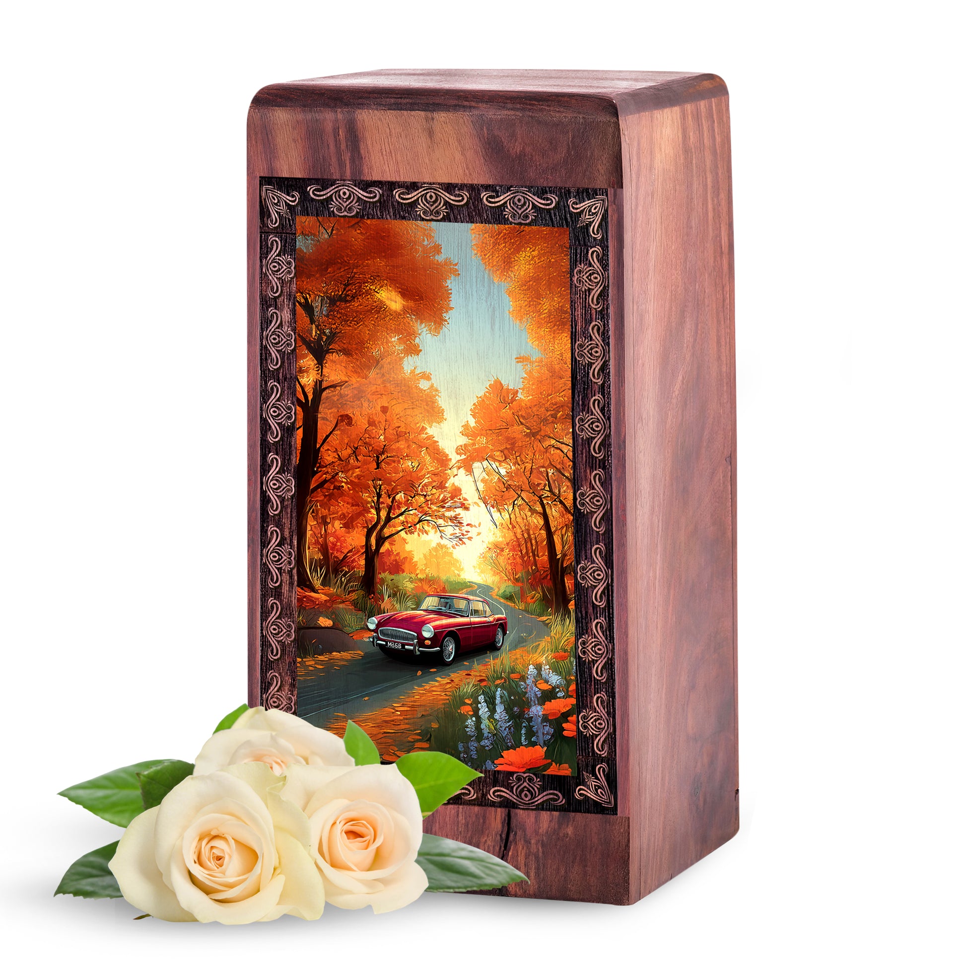 Luxury Wooden Cremation Car Urn - Autumn Memorial Theme For Human Adults