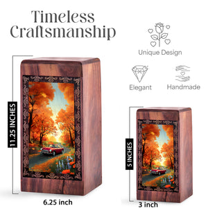 Luxury Wooden Cremation Car Urn - Autumn Memorial Theme For Human Adults