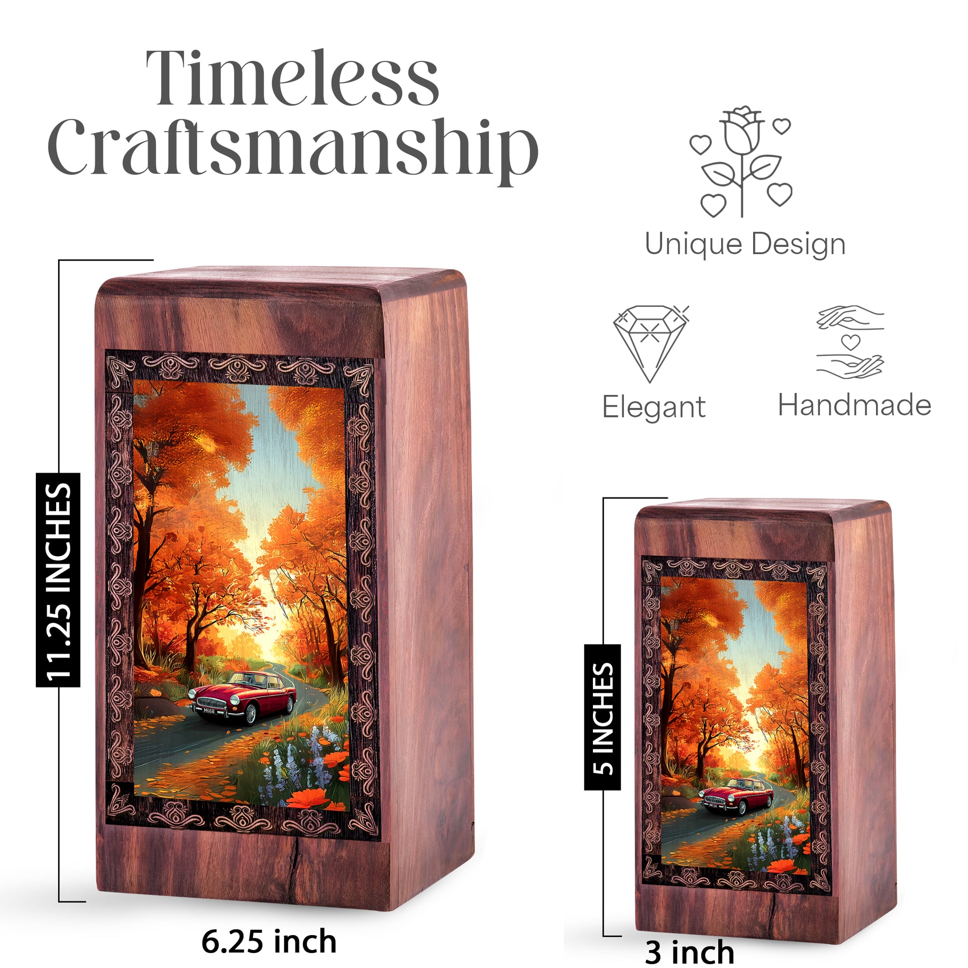 Luxury Wooden Cremation Car Urn - Autumn Memorial Theme For Human Adults
