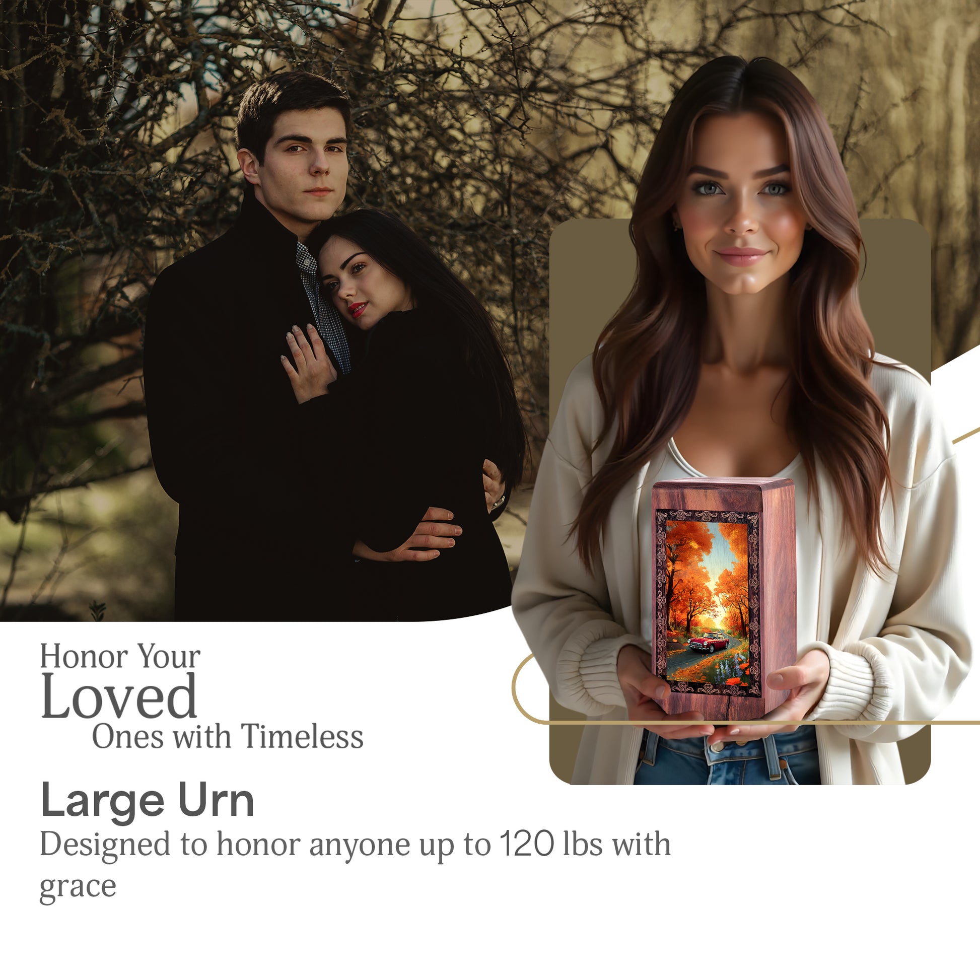 Luxury Wooden Cremation Car Urn - Autumn Memorial Theme For Human Adults