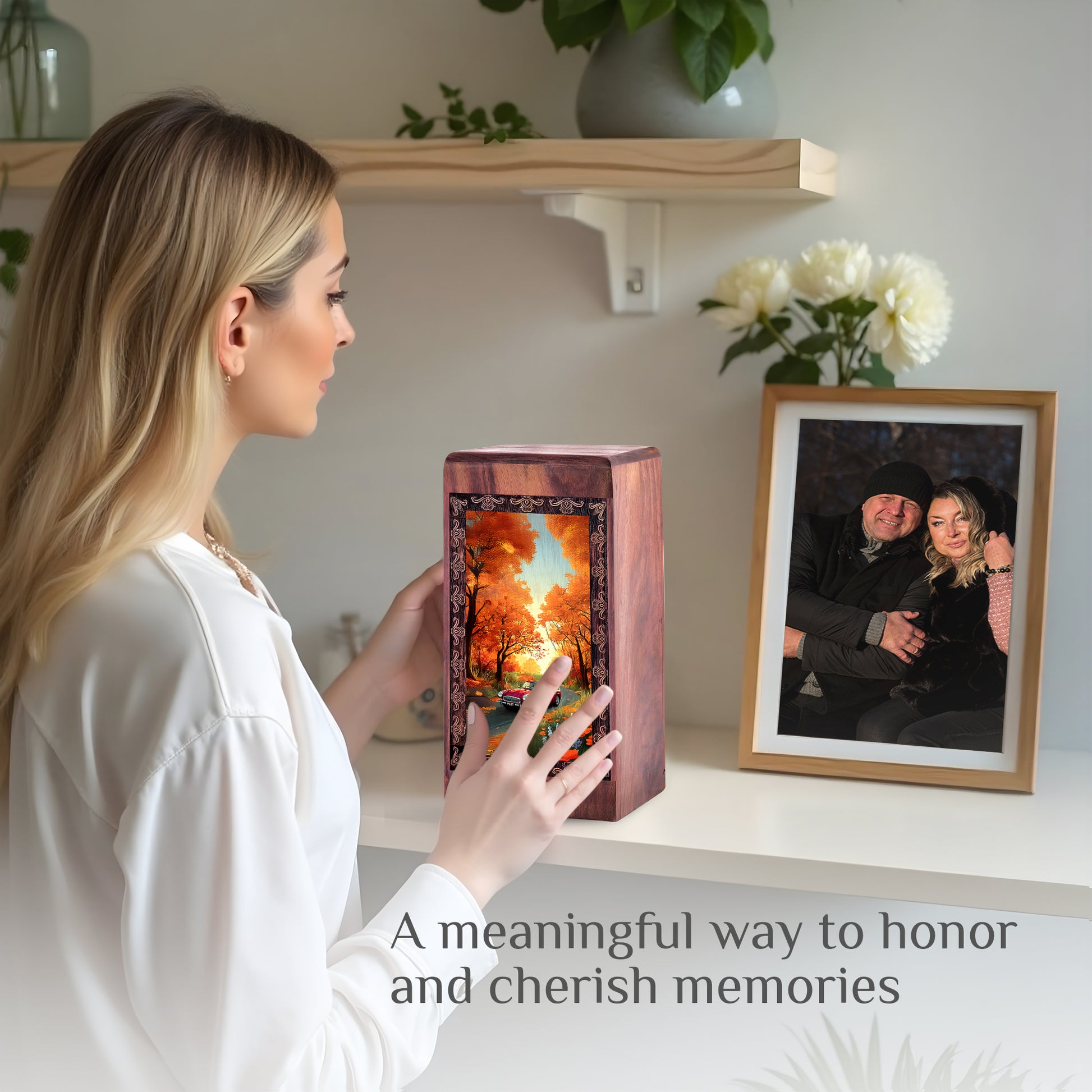 Luxury Wooden Cremation Car Urn - Autumn Memorial Theme For Human Adults