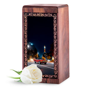 Red Car Wood Urn for Human Ashes - Night City Theme Funeral Urn For Burial