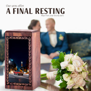 Red Car Wood Urn for Human Ashes - Night City Theme Funeral Urn For Burial