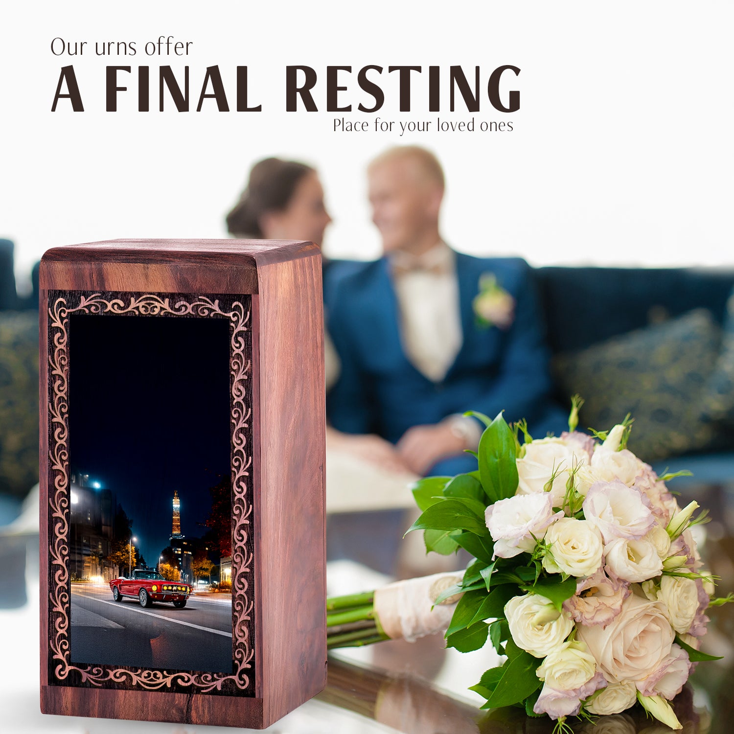 Red Car Wood Urn for Human Ashes - Night City Theme Funeral Urn For Burial