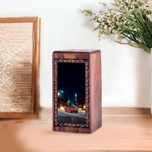 Red Car Wood Urn for Human Ashes - Night City Theme Funeral Urn For Burial