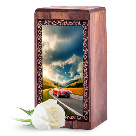 Vintage Sports Car Wooden Urn for Adult Ashes - Mountain Journey Theme Urn For Burial