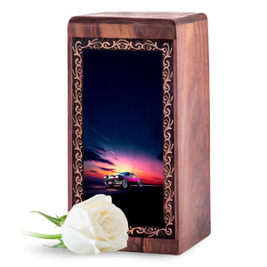 Handmade Wooden Car Urn Box - Vintage Car Funeral Box for Ashes