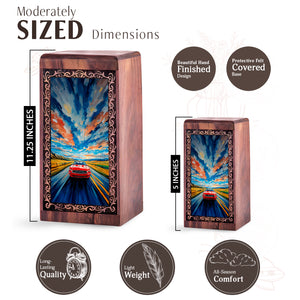 Red Sports Car Wooden Urn for Cremation - Artistic Theme Human Ashes Adult Male