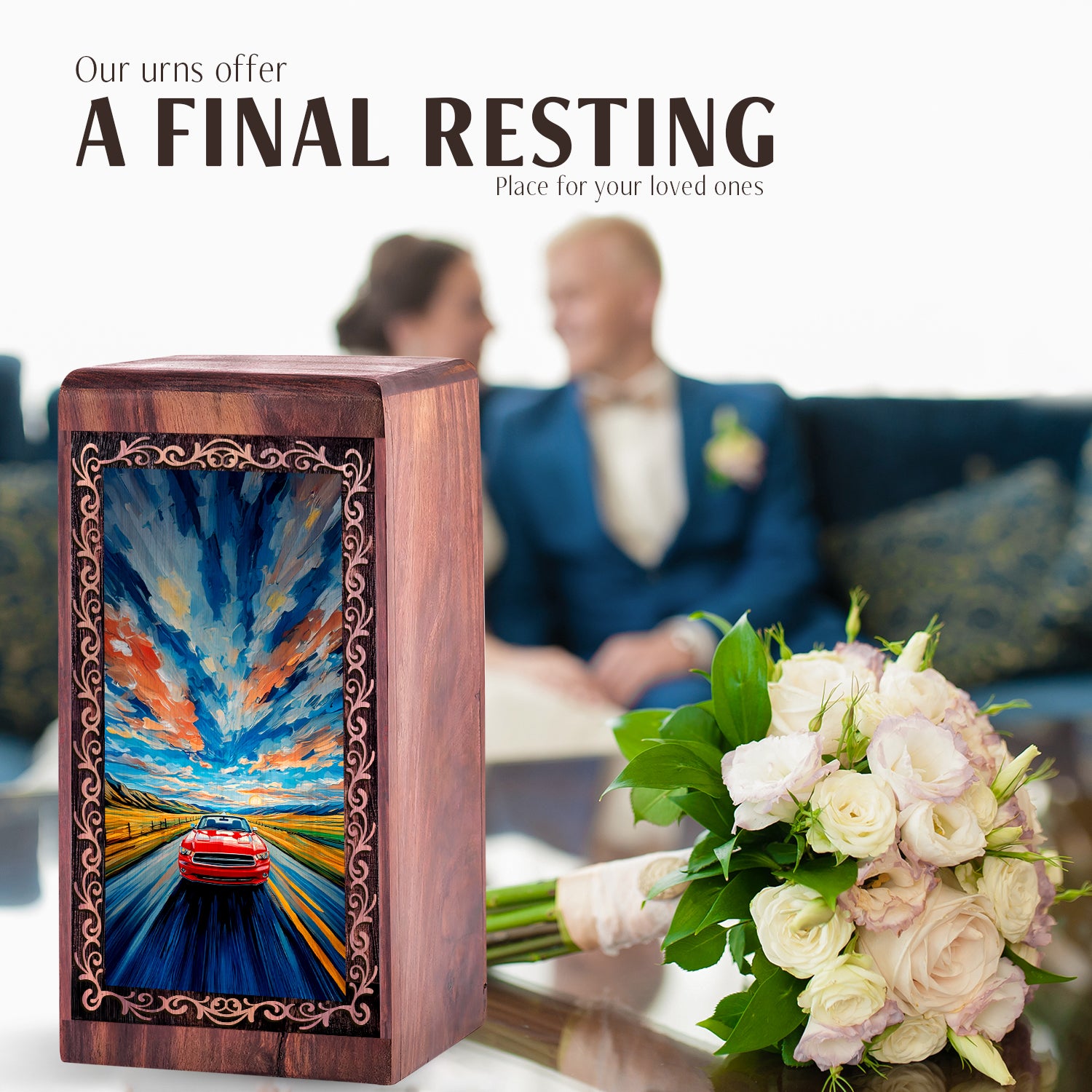 Red Sports Car Wooden Urn for Cremation - Artistic Theme Human Ashes Adult Male