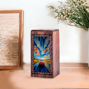 Red Sports Car Wooden Urn for Cremation - Artistic Theme Human Ashes Adult Male