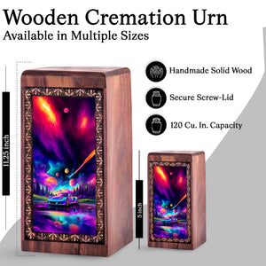 Cosmic Racing Car Large Wooden Box - Futuristic Theme Cremation Urn For Burial