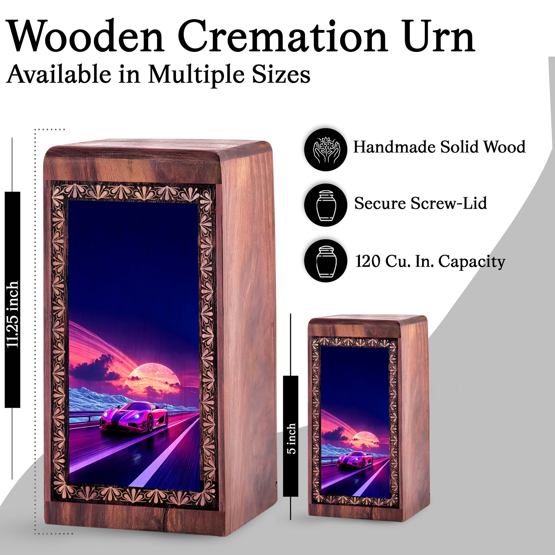 Pink Supercar Decorative Wooden Boxes - Handmade Cremation Urn For Burial