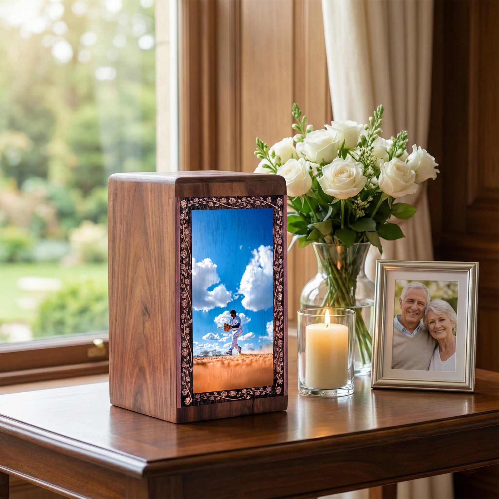 Baseball Wooden Urn For Ashes – Handmade Wood Cremation Urn For Adult Male
