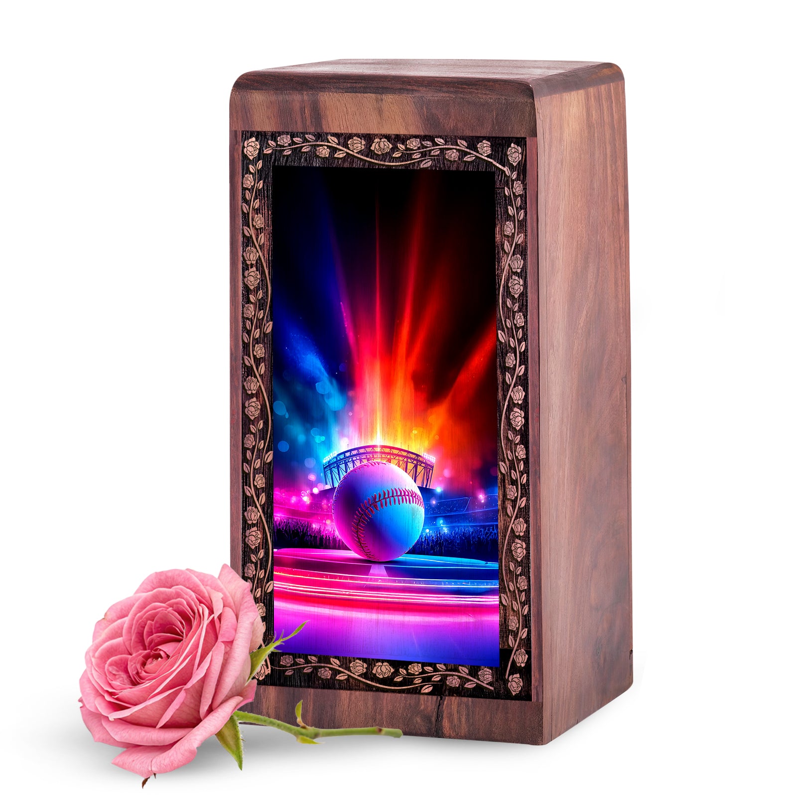 Baseball Memorial Urn For Burial - Neon Theme Keepshake For Adult Female
