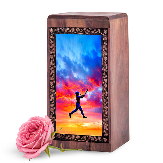 Baseball Memorial Urn For Burial - Decorative Wooden Box For Mom & Dad