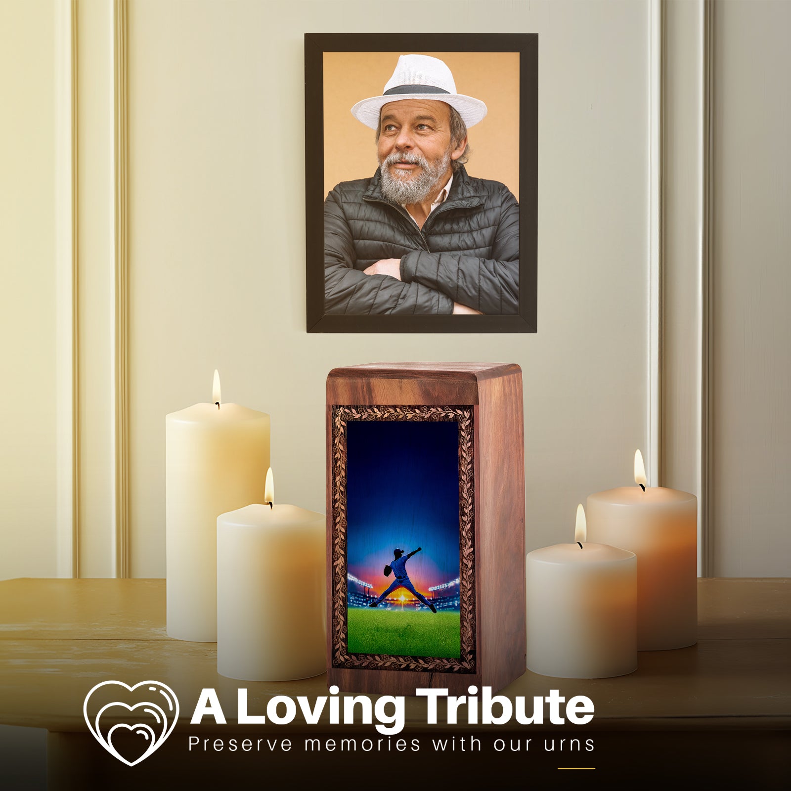 Baseball Legacy Memorial Urn – Wooden Box Urn For Adult Male