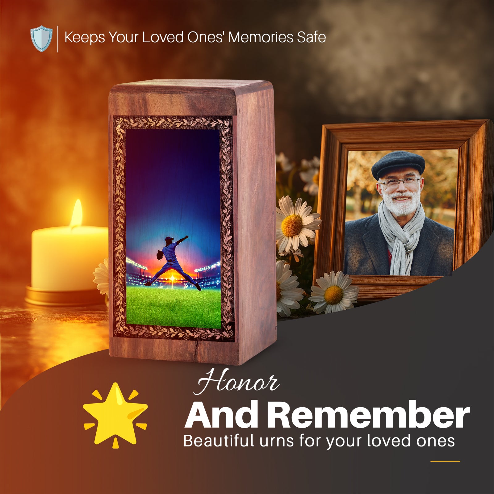 Baseball Legacy Memorial Urn – Wooden Box Urn For Adult Male
