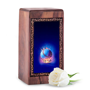 Cosmic Baseball Keepsake Urn For Ashes – Handmade Wooden Cremation Box For Burial