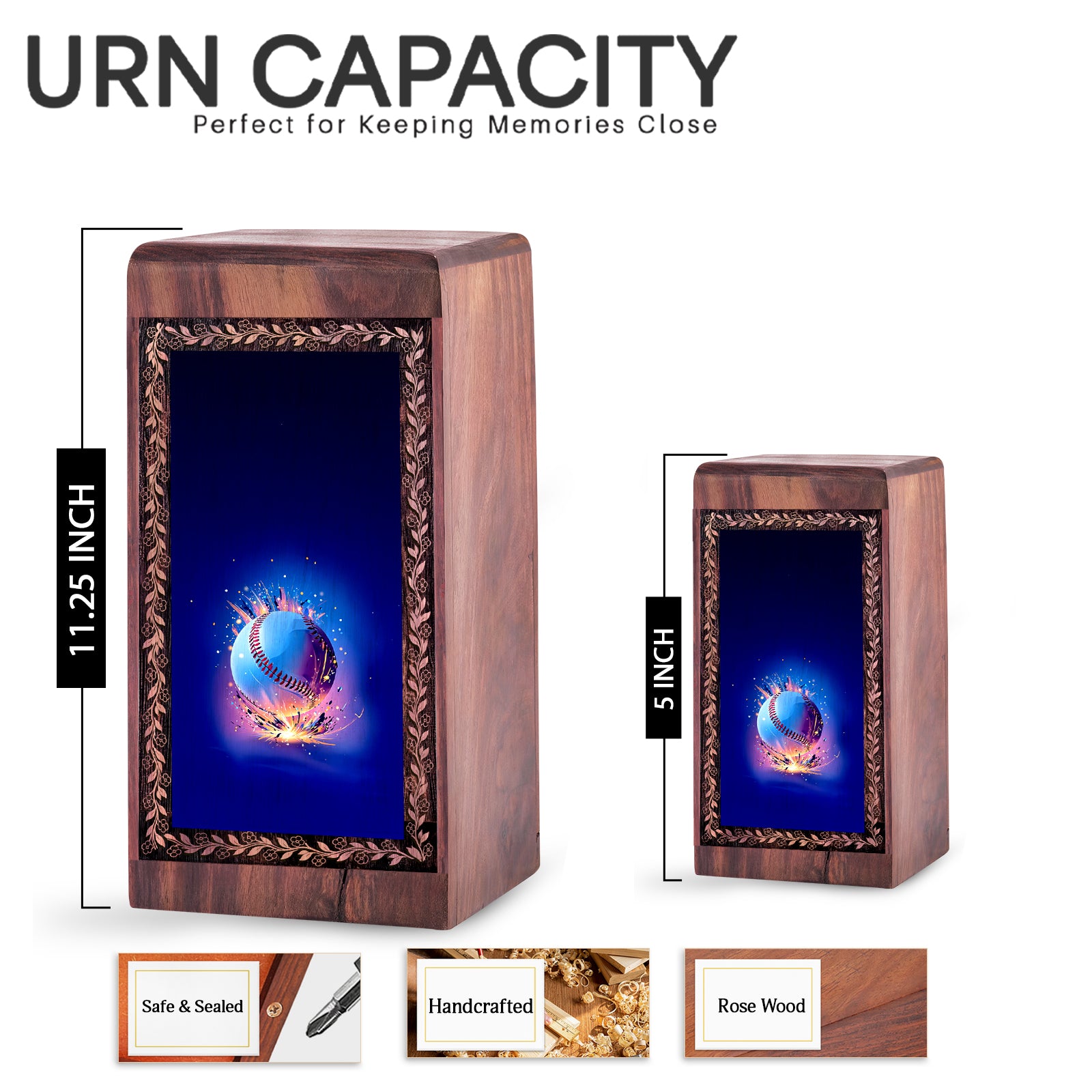 Cosmic Baseball Keepsake Urn For Ashes – Handmade Wooden Cremation Box For Burial