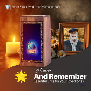 Cosmic Baseball Keepsake Urn For Ashes – Handmade Wooden Cremation Box For Burial