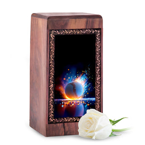 Baseball Fire Glow Memorial Urn – Personalized Wooden Cremation Urn For Female