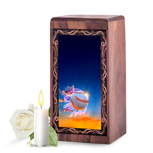 Baseball Spark Funeral Urn For Ashes - Handmade Wooden Keepshake Urn For Male