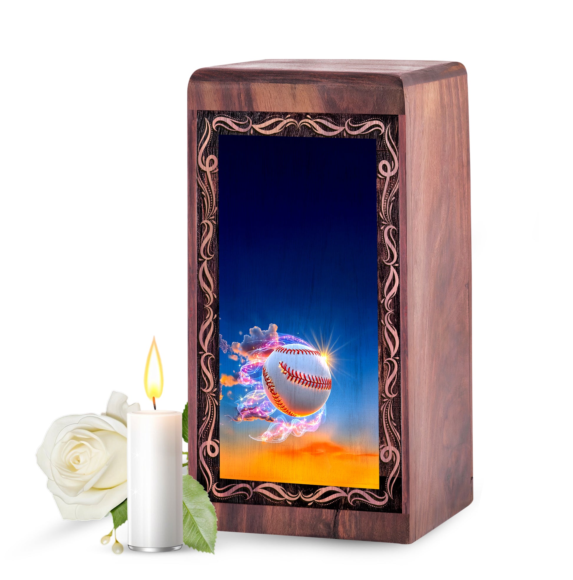 Baseball Spark Funeral Urn For Ashes - Handmade Wooden Keepshake Urn For Male