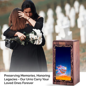 Baseball Spark Funeral Urn For Ashes - Handmade Wooden Keepshake Urn For Male
