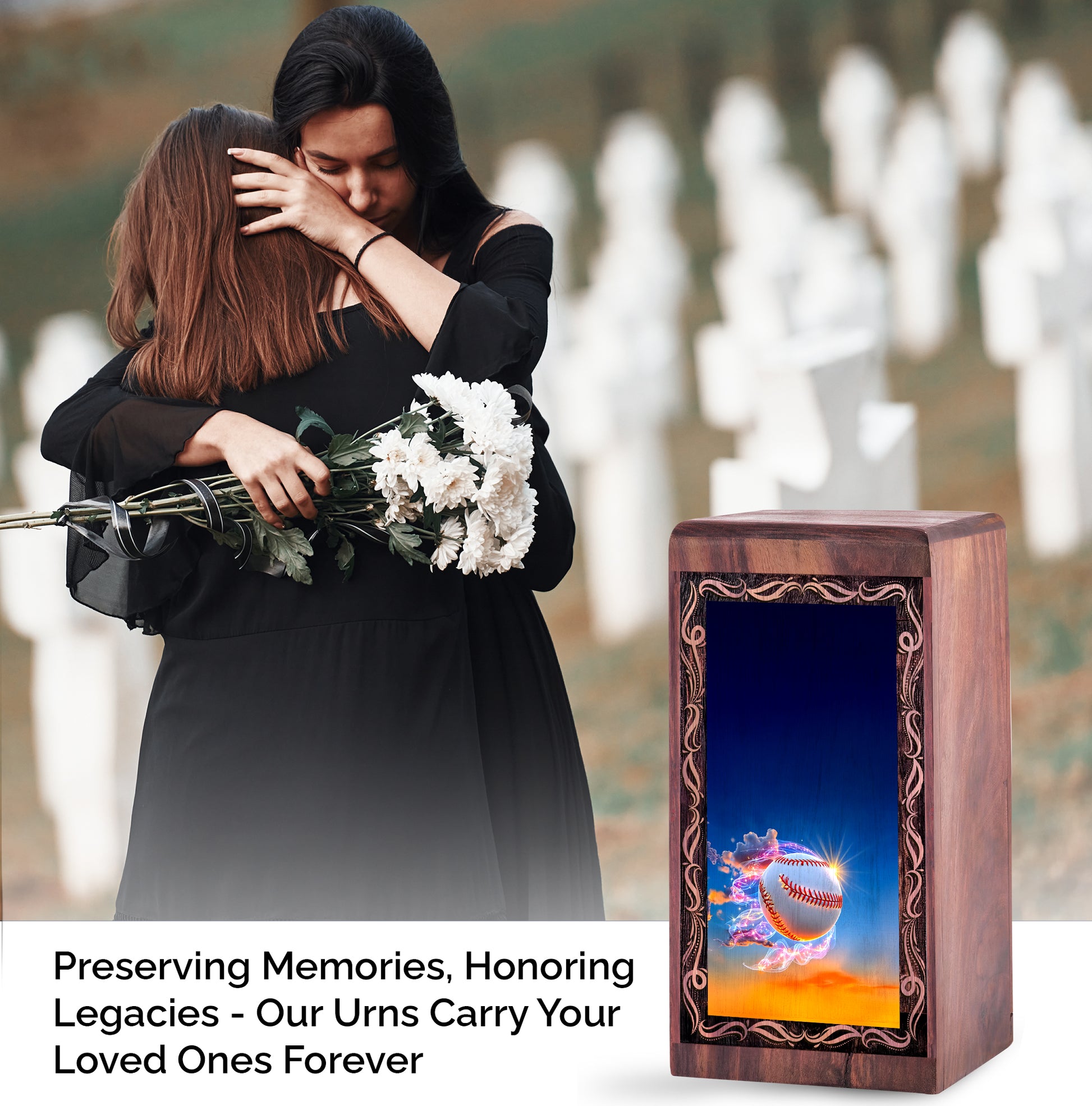 Baseball Spark Funeral Urn For Ashes - Handmade Wooden Keepshake Urn For Male