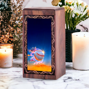 Baseball Spark Funeral Urn For Ashes - Handmade Wooden Keepshake Urn For Male