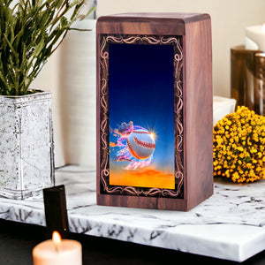 Baseball Spark Funeral Urn For Ashes - Handmade Wooden Keepshake Urn For Male