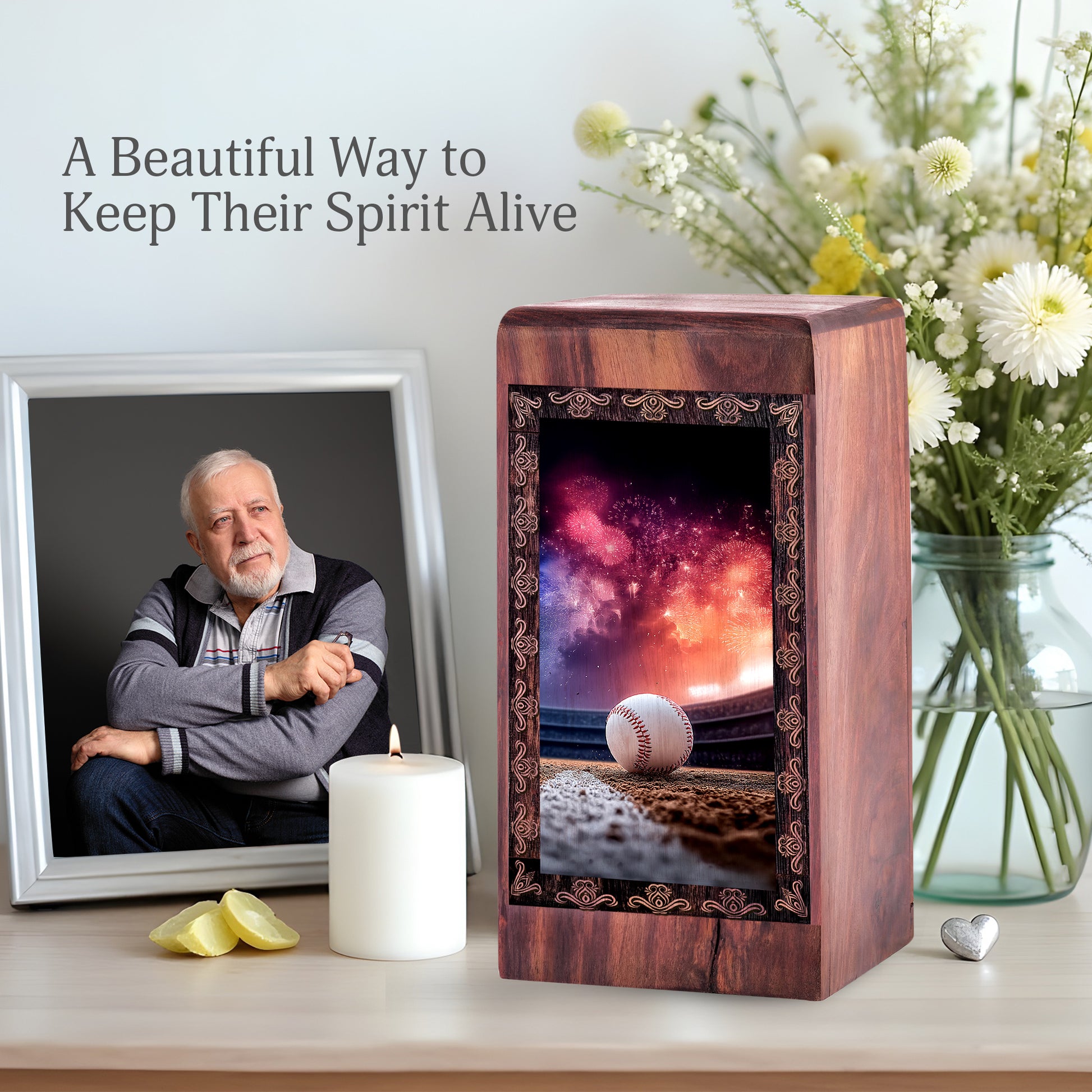 Baseball Tribute Cremation Urn Box – Premium Wooden Funeral Urn For Man