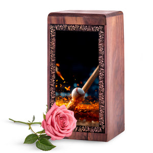 Baseball Fire Glow Wooden Urn For Human Ashes – Keepshake Cremation Urn For Burial