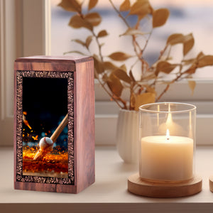 Baseball Fire Glow Wooden Urn For Human Ashes – Keepshake Cremation Urn For Burial